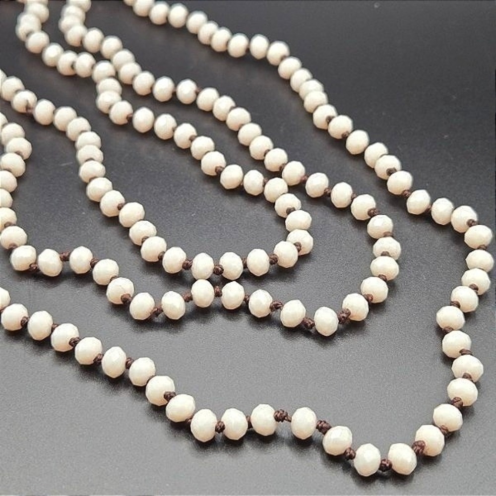 Long Beaded Necklace, Endless Strand, Faceted‎ Glass Knotted Beads, Elegant